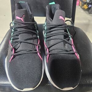 Puma Black Shoes with Pink and Teal Highlights